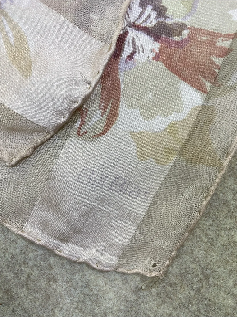 Bill Blass Vintage Silk Floral Striped Scarf Pink Taupe